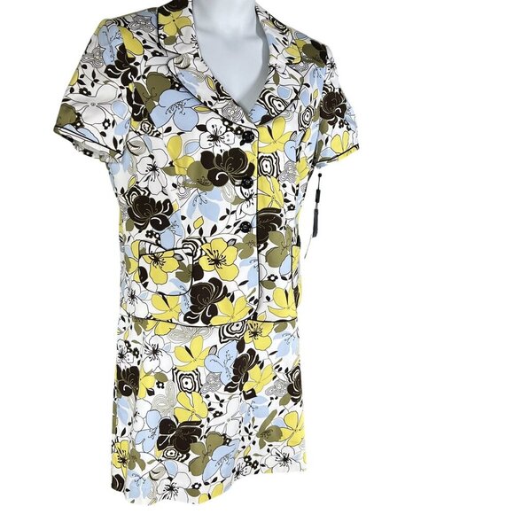 Tahari Arthur S Levine NWT18 Floral 2 Piece Set Short Sleeve Blazer Skirt Office - Picture 2 of 16